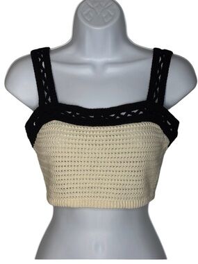 House of Harlow 1960 Crochet Crop Tank Top in Cream and Black